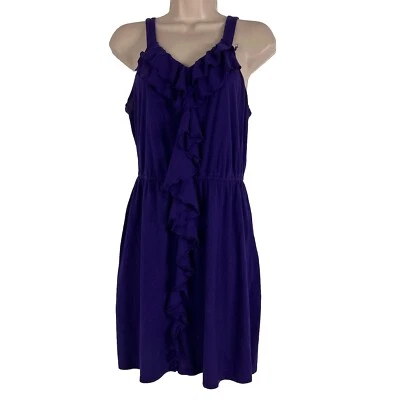 Express бак платье женщин маленький без рукавов V шеи с оборками фиолетовый легкий - Изображение 1 из 4