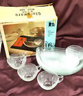 Vintage Hazelware Glass Textured SNACK SET~8 pc~ Plates & Cups~Original Box~2045