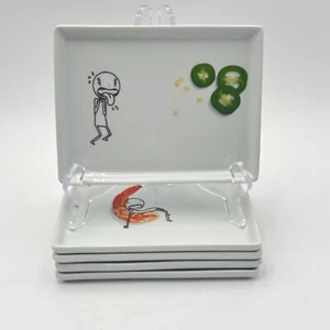Crate & Barrel Set Of 5 Ceramic Rectangular appetizer Plates Whimsical Food 2011 - Picture 1 of 15