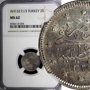 Turkey Mehmed V Silver AH1327 3 (1911) 2 Kurush NGC MS62 Toned KM# 749 (055) - Picture 1 of 5