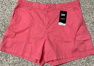 NEU Lee Damen mittelhoher Bund rosa Cargoshorts Plus Größe 16 weicher Stretchbund - Bild 1 von 3