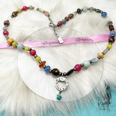 Collar de corazón y broche de plata esterlina con cuentas de piedras preciosas turquesa pájaro peyote Foto 1 de 4