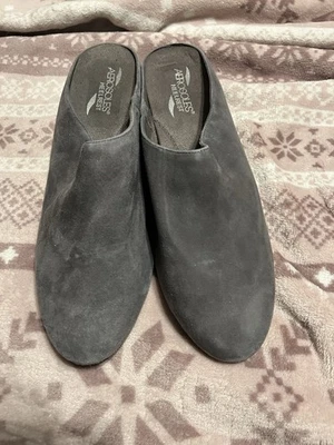 Aerossóis femininos descanso de salto cinza camurça mules tamanho 12 - Imagem 1 de 4