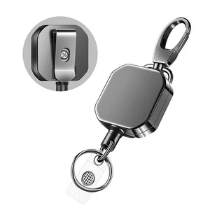 Heavy Duty Retractable Carabiner Keychain Belt Clip 28.3 Inch Steel Wire - Picture 1 of 6