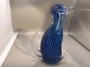 Mirano Style Striped Dog Figurine Blue 8” Tall - Picture 1 of 9