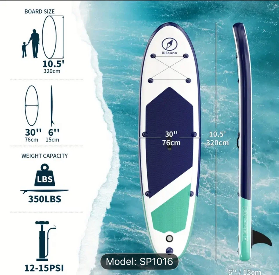Blufinno Inflatable Paddle Board 350lbs Capacity Model SP1016 - Image 1 of 4