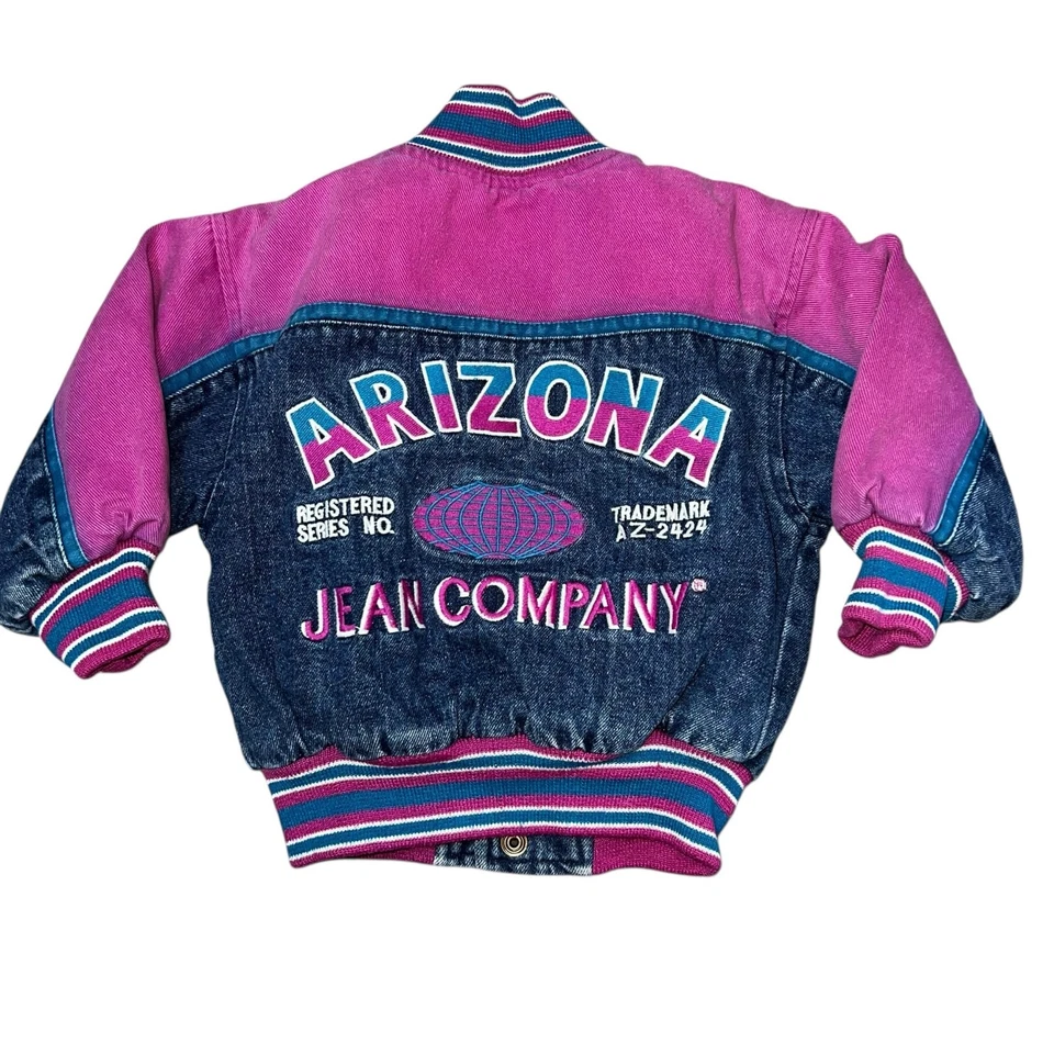 Chaqueta bomber vintage Arizona Jean Company denim bloque de color bordada niña 2T Foto 1 de 4
