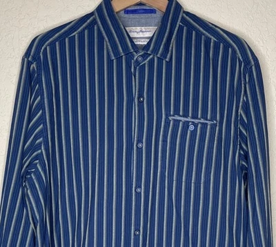 Tommy Bahama Shirt Mens Size L Blue Gray Striped Island Modern Fit Long Sleeve - Image 1 of 4