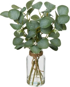 Briful Artificial Eucalyptus Stems in Glass Vase with Faux Water, 14" Clear  - Picture 1 of 6