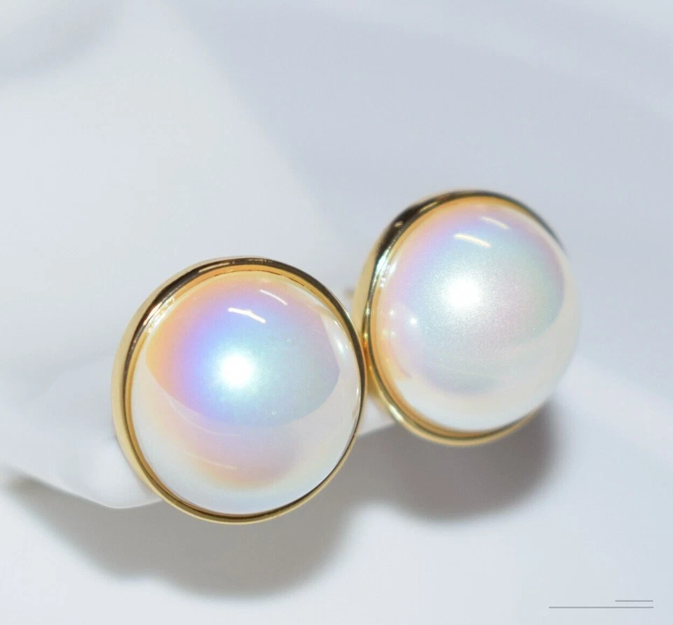 Pendientes Seashell Mabe Japonesa Perla Blanca 16 mm Bisel Chapado en Oro Plata Foto 1 de 3