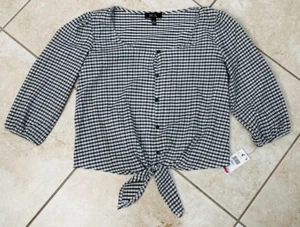 BCX Juniors Tie-Front Crinkle Che Black Gingham S - Bild 1 von 2