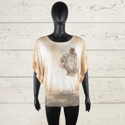 ELISA CAVALETTI CLUB Designers Relaxed Fit Short Batwing Sleeve Top Blouse S - Image 1 of 4