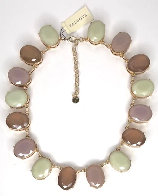 NUEVO CON ETIQUETAS Collar Talbots Tono Dorado Ovalado Facetado Piedras Verde Lavanda Marrón Joyería Foto 1 de 4