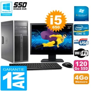 PC HP 8100 Tour Pantalla 22" Core I5-650 RAM 4Go SSD 120Go Grabador DVD Wifi W7 - Imagen 1 de 1