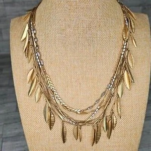 Stella & Dot goldfarben Multi Strang Girlande Fransen Blatt Halskette 20" L - Bild 1 von 6