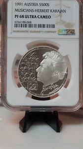 Austria 1991 Musicians-Herbert Karajan Silver 500 S. Super GEM Proof NGC PF68 UC - Picture 1 of 11