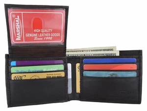 Brown Mens Lambskin Leather Credit Card Bifold Wallet with ID Flap - Picture 1 of 8