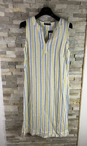 New M&S ladies 10 long linen blend striped dress 