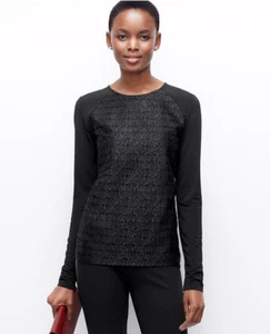 Ann Taylor - Petites SP (0P-2P) Black Lace Front Stretch Top $79.00 (36) - Picture 1 of 3
