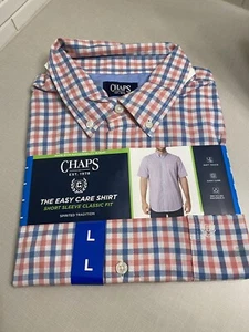 Chaps Men’s NWT Size Large Red/Blue Check Easy Care Classic Fit Shirt - Picture 1 of 9