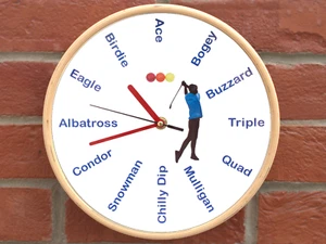 Novelty Golf Wall Clock - 10" Bamboo Frame Radio Controlled - Picture 1 of 2