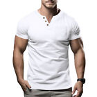 American Mens Casual Muscle T Shirt Top V Neck Slim Solid Color Short Sleeve Tee