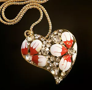 Precioso Collar Betsey Johnson 3D FLOR ROJA Día de San Valentín CORAZÓN Estrás - Imagen 1 de 11