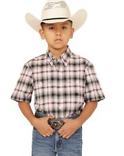 Roper Boys' Amarillo Plaid Print Short Sleeve Button-Down Shirt -