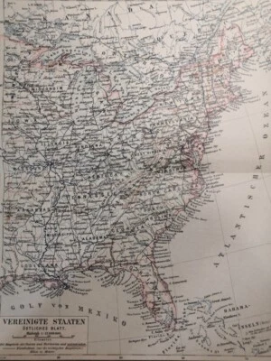 Mapa vintage de la costa este de Estados Unidos 1885 Nueva York Maine ORIG 11,5 x 9,5 C17-5 Foto 1 de 3