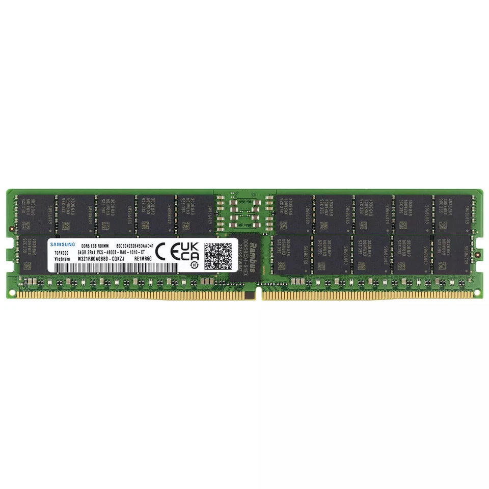 Samsung 64GB 4800MHz REG ECC RAM DDR5 EC8 RDIMM PC5-4800B 2Rx4 M321R8GA0BB0-CQK - Image 1 of 1