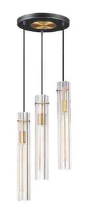 MAXIM 16123CLBKAB Flambeau 3-Light 12.75" Wide Black / Antique Brass Chandelier - Picture 1 of 1
