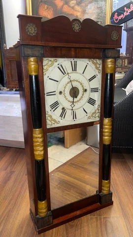 Rare Antique Column Splat Clock By Burr & Chittenden - Woodworks & Alarm Cover