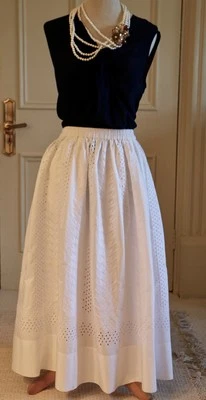 VANESSA BRUNO НОВЫЙ ХРУСТЯЩИЙ, БЕЛЫЙ BRODERIE ANGLAISE, MIDI ЮБКА ФРАНЦУЗСКИЙ S 40 UK 12 - Изображение 1 из 4