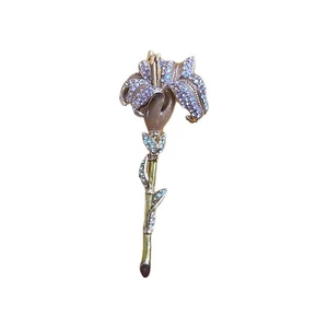 Vintage St. John Enamel Lilly Brooch Swarovski Crystals Flower Stem 3 1/4” - Picture 1 of 5