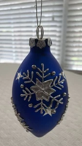 Collectible Hand Blown Cobalt Blue Mercury Glass Ornament Snowflake Teardrop 5” - Picture 1 of 8