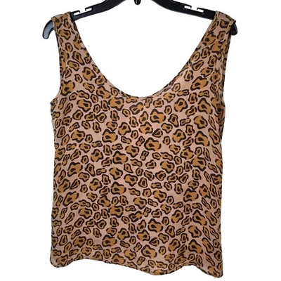 Camiseta sin mangas Tucker para mujer M marrón seda estampado de leopardo semi transparente mafia esposa clásica LEER Foto 1 de 4