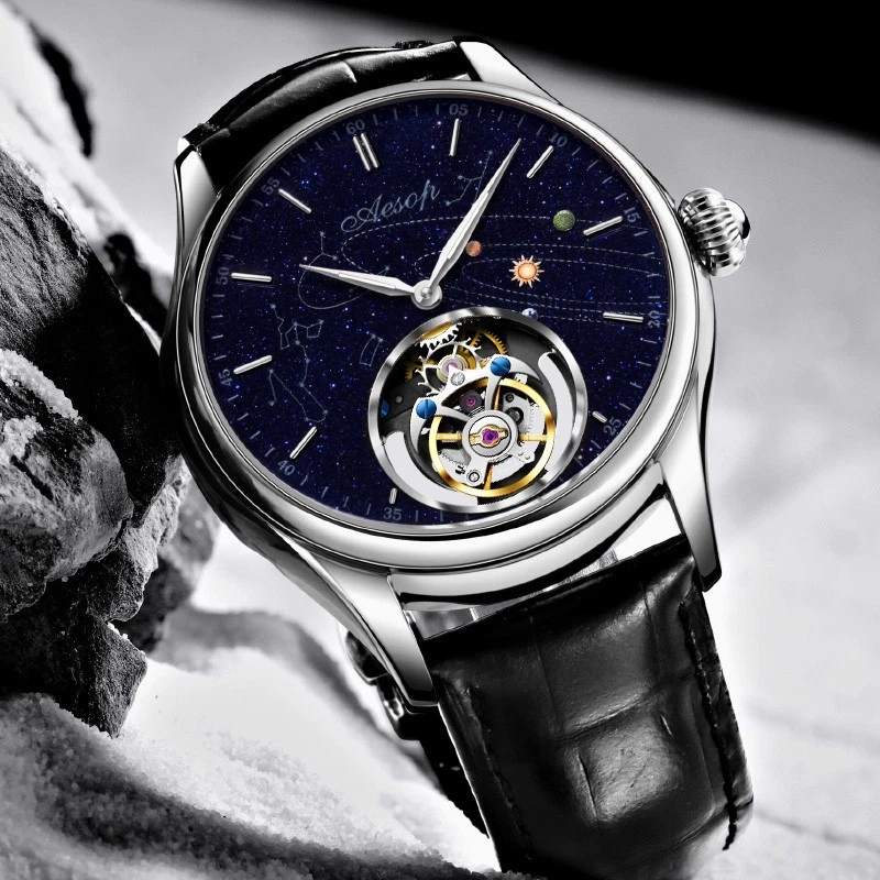 Reloj mecánico para hombre Aesop Starry Sky Flying Tourbillon zafiro de lujo 7049 Foto 1 de 4
