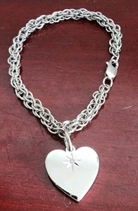 SIGNIERTES C 925 STERLINGSILBER ZIRKONIA ARMBAND MIT HERZ STERN CHARM. 7,2" - Bild 1 von 7