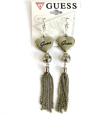 Nuovo Guess Trasparente Perlina + Color Argento Multifilo Cuore Orecchini + ad - Immagine 1 di 2