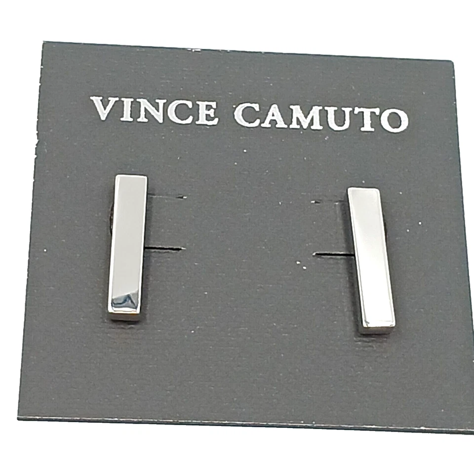 Pendientes Vince Camuto 7/8" Barra Rectangular Cierre Empujar Tono Plata Brillante Nuevos Foto 1 de 3