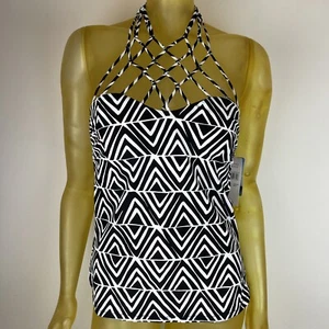 Island Waves Damen Bademode Badeanzug Tankini Oberteil ONLY schwarz weiß geometrisches Muster 8 - Bild 1 von 10