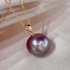1pcs handmade 16MM purple shell pearl pendant free 18K chain Classic Lucky
