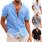 Herren Kurzarm Button Baggy T-Shirt Tops Baumwolle Leinen Sommer Hemdbluse ∑