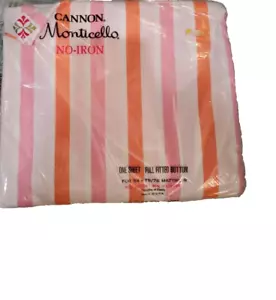 Lenzuolo completo vintage NOS Cannon Monticello mussola rosa arancio righe orig. confezione - Foto 1 di 2