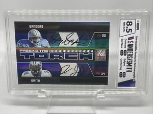 09 Donruss Elite Passing the Torch Auto #2 Barry Sanders Kevin Smith /25 HGA 8.5