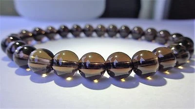 Pulseira de contas masculinas de cristal de quartzo esfumaçado elástica 8 mm 8 polegadas - Imagem 1 de 4