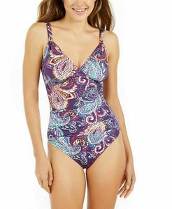 NWT LAUREN RALPH LAUREN Captiva Paisley UW Tummy Control Swimsuit 4 Eggplant - Picture 1 of 2