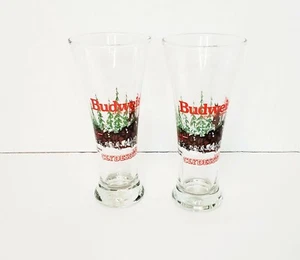  Vintage Budweiser Clydesdale Holiday 1989 Winter Beer Pilsner Drinking Glasses - Picture 1 of 6