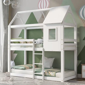 Kids Bunk Bed Frame Treehouse Double High Sleeper Pine Wooden Bed 3FT 90x190cm - Picture 1 of 12