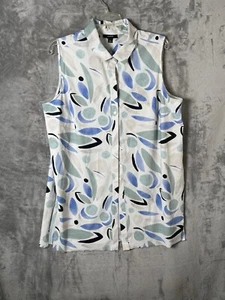 Blusa sin mangas Alfani para mujer, blanca floral talla grande con botones - Imagen 1 de 8